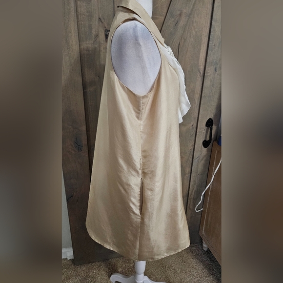 TWELVE by TWELVE 100% Silk Ruffle Front Button Up Collared Dress.Cream/white. M - Picture 10 of 13